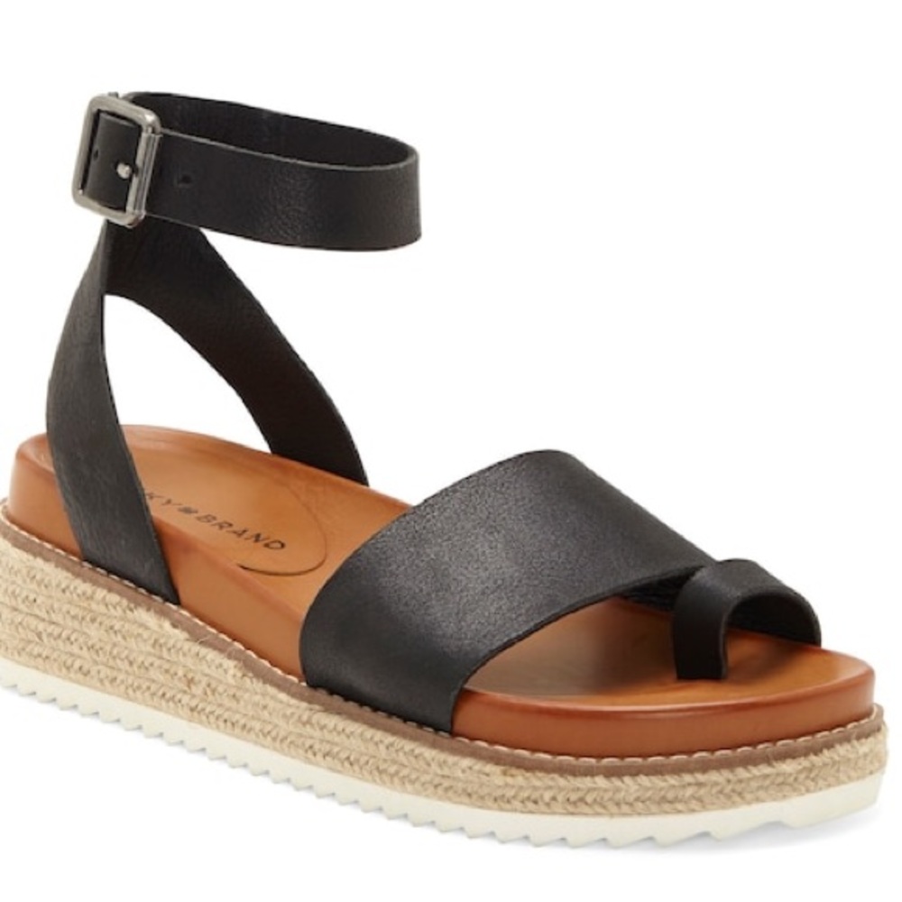 NIB Lucky Brand Women's Itolva Wedge Sandal in Black - US size 6M